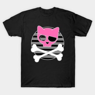 Goth Pirate Kitty Cat Skull and Crossbones T-Shirt